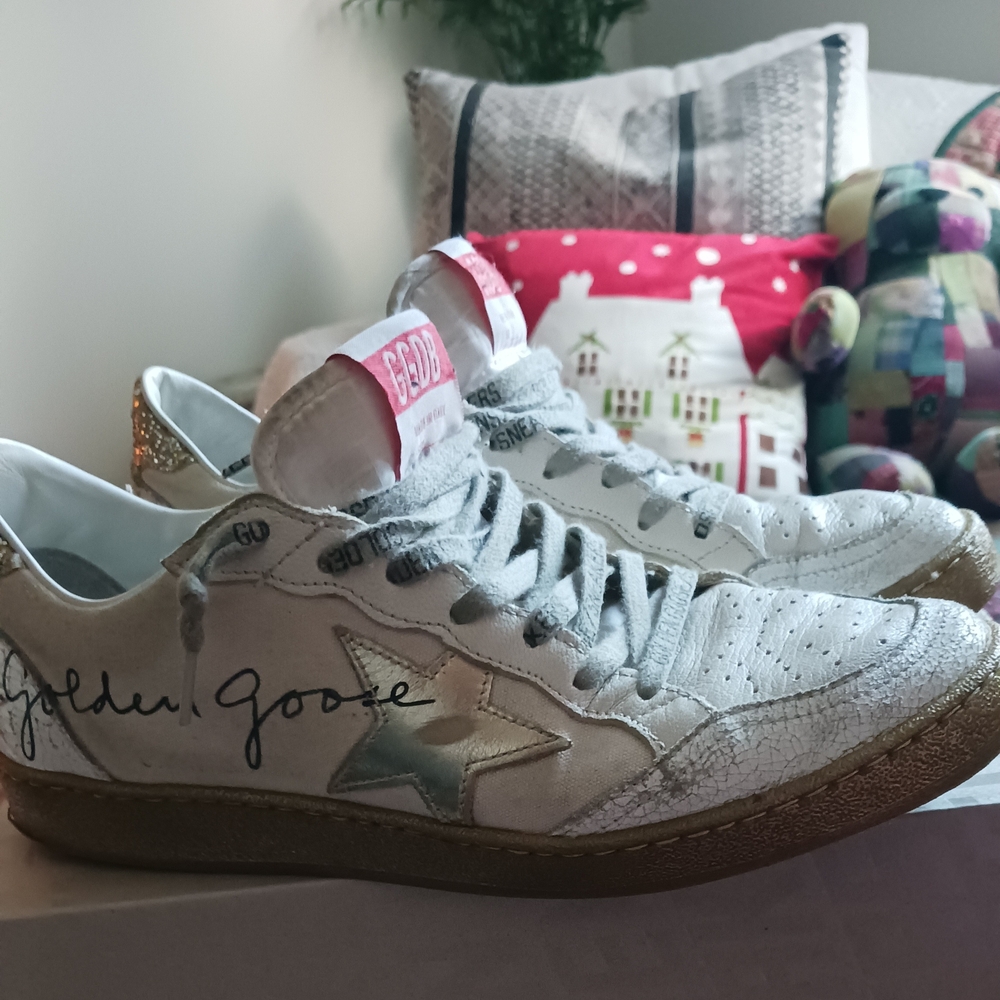 Golden Goose White Sneakers with Silver Star